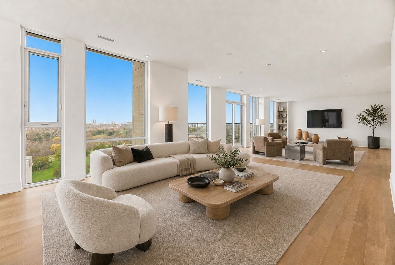 Virtually staged grand living room – Penthouse UPH1, Thornhill